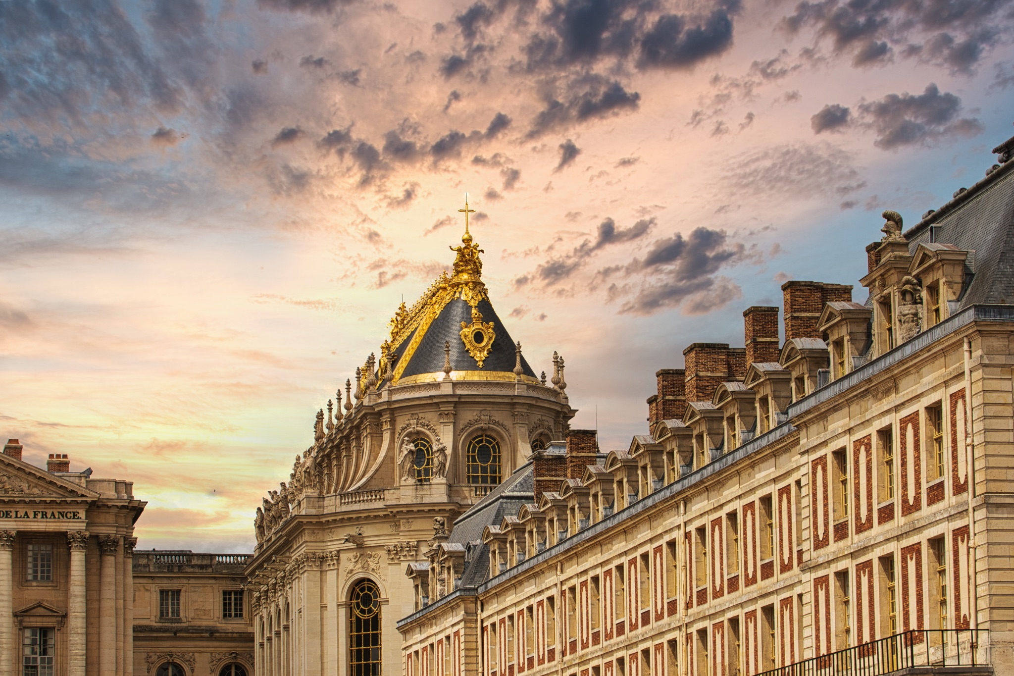 Palace of Versailles Exterior with Cloudy Sky